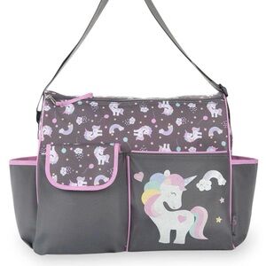 Unicorn Print Kids Accessory Bag - Gray and Pink